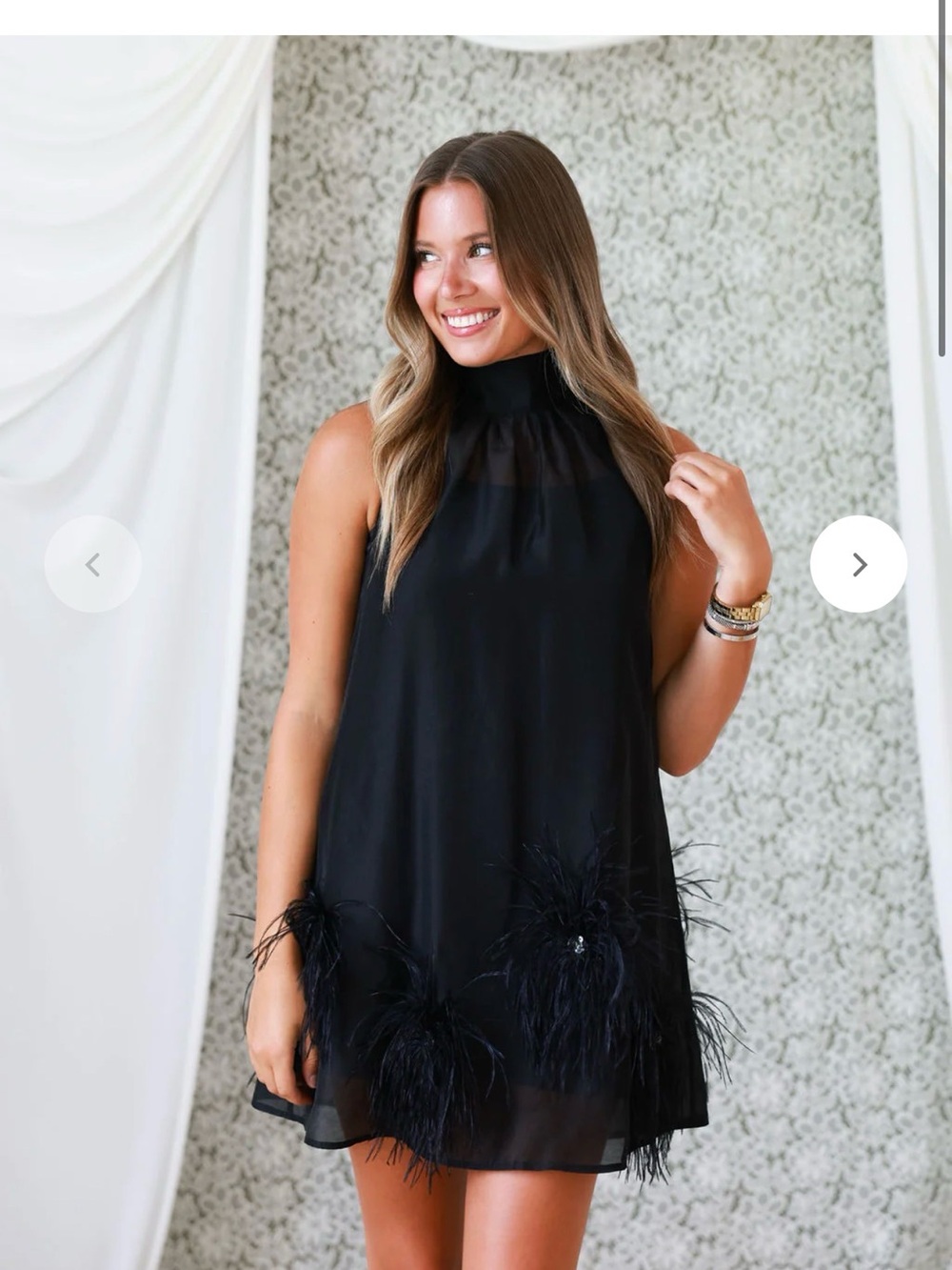 NWT- Emmy Dress Black Feather-Hem Mini Dress